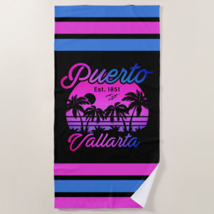 Puerto Vallarta Retro-Sonnenuntergang 80er Palmen Strandtuch