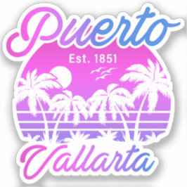 Puerto Vallarta Retro Sunset 80er Palm Trees Aufkleber