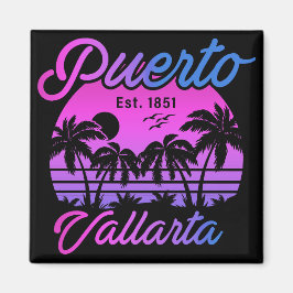 Puerto Vallarta Retro Sunset 80er Palm Trees Magnet