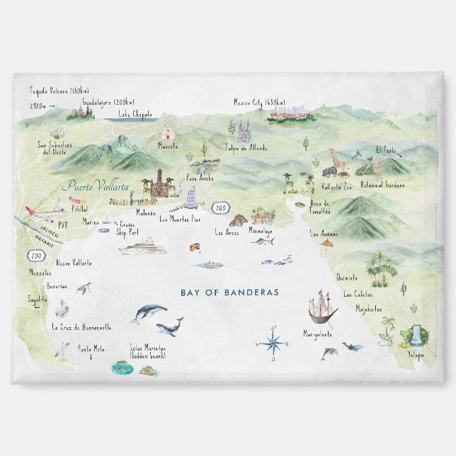 Puerto Vallarta | Watercolor Travel Magnet (Vorderseite)