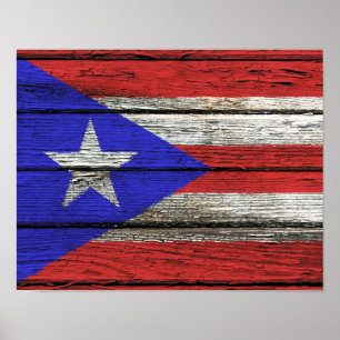Puertorikanische Flagge mit rauem hölzernem Poster
