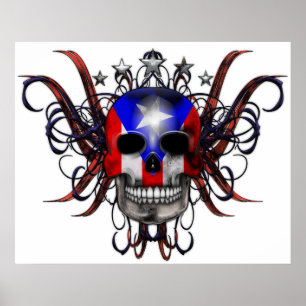 Puertorikanische Flagge - Schädel Poster