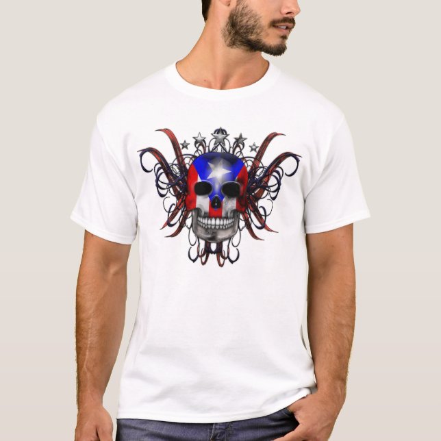 Puertorikanische Flagge - Schädel T-Shirt (Vorderseite)