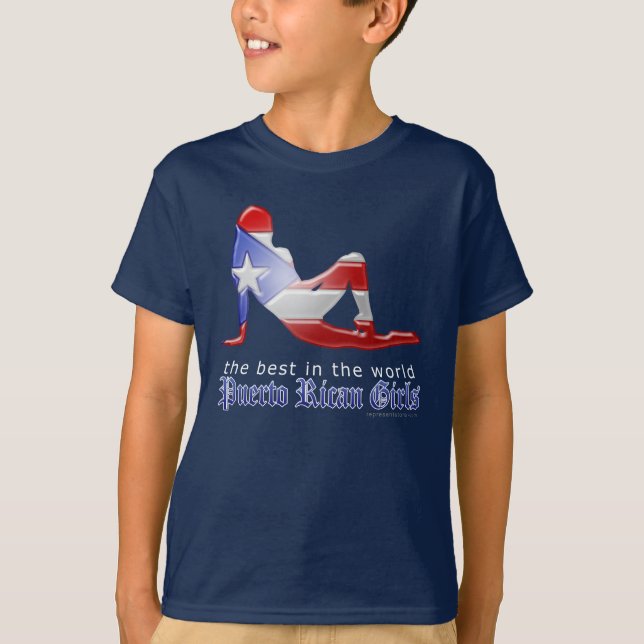 Puertorikanische Mädchen-Silhouette-Flagge T-Shirt (Vorderseite)