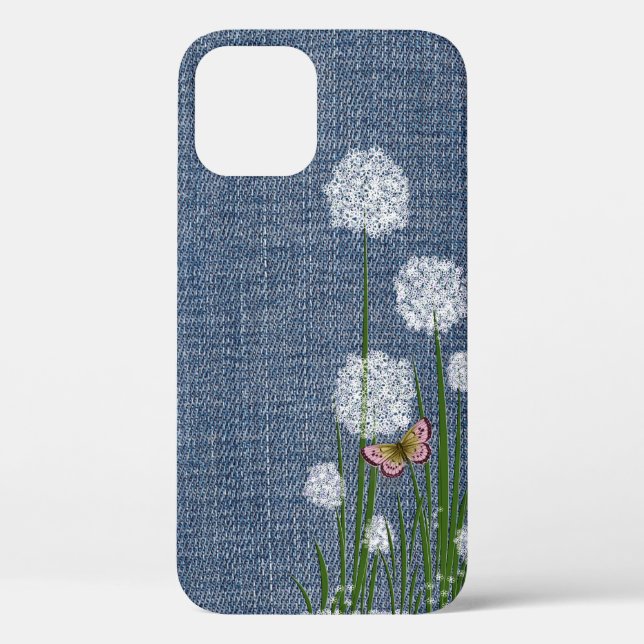 Puff-Blume über Denim Case-Mate iPhone Hülle (Rückseite)