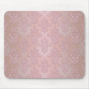 Puff Pink Girly Damask Mousepad