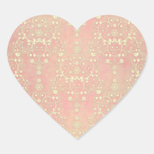 Puff Pink Peach Damask Herz-Aufkleber