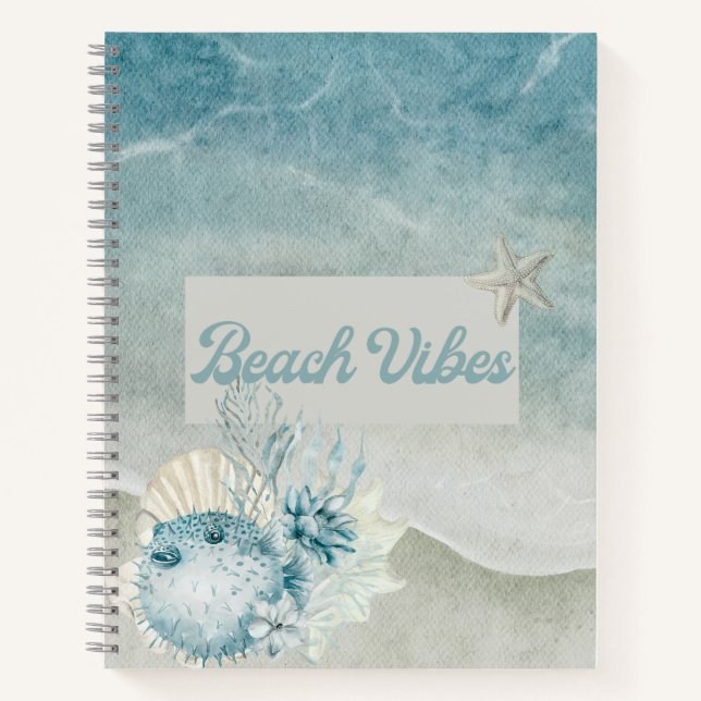 Puffer Fisch Beach Theme Spiral Notebook Notizbuch (Vorderseite)