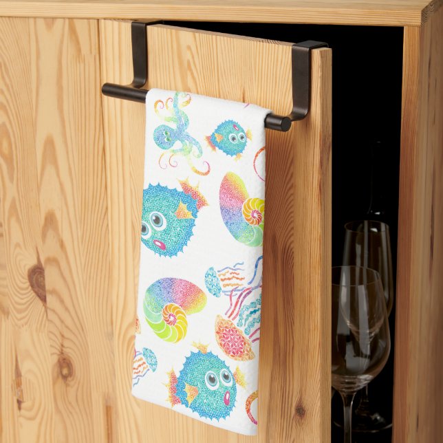 Puffer Fisch und Friends Diskothek Geschirrtuch (Drittel gefaltet)