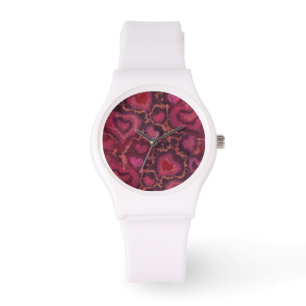 Puffherzen romantische Liebe Rosa roter Valentinst Armbanduhr