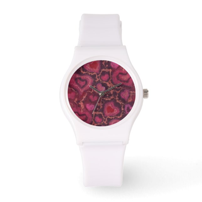 Puffherzen romantische Liebe Rosa roter Valentinst Armbanduhr (Vorderseite)