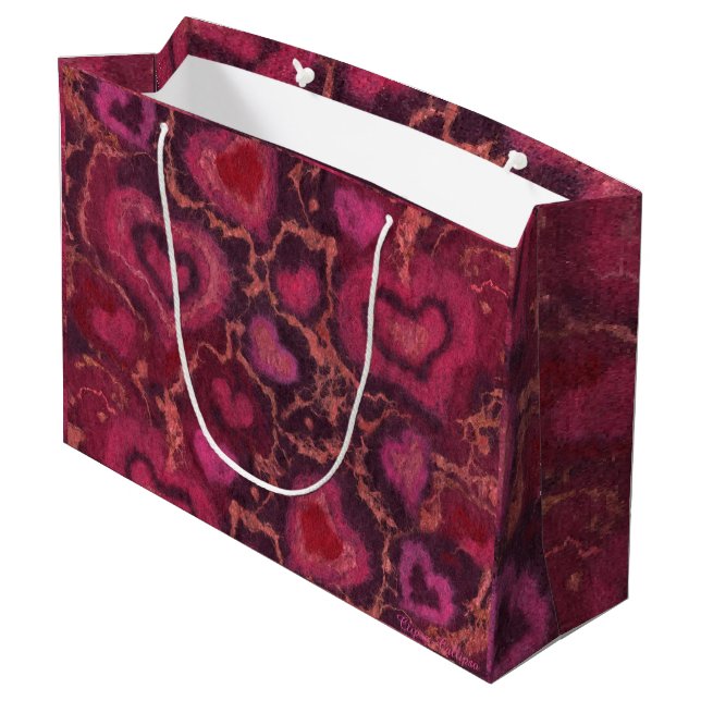 Puffherzen romantische Liebe rosa roter Valentinst Große Geschenktüte (Rückseite Schrägansicht)