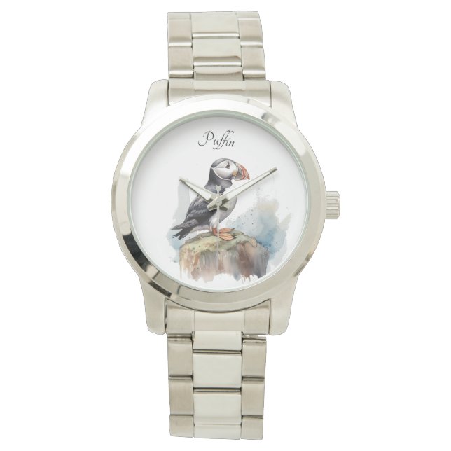 Puffin auf einer Felsenwasserfarbe, nach Maß Armbanduhr (Vorderseite)