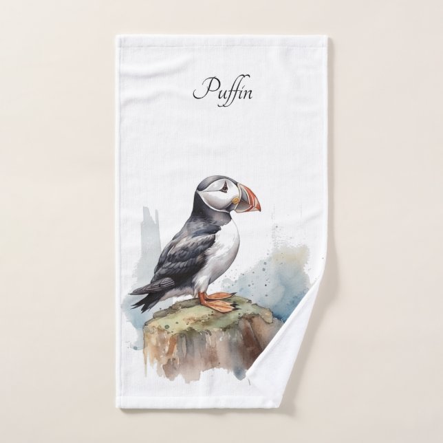 Puffin auf einer Felsenwasserfarbe, nach Maß Badhandtuch Set (Handtuch)