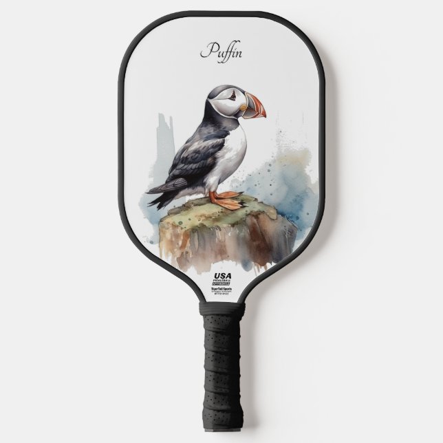 Puffin auf einer Felsenwasserfarbe, nach Maß Pickleball Schläger (Vorderseite)