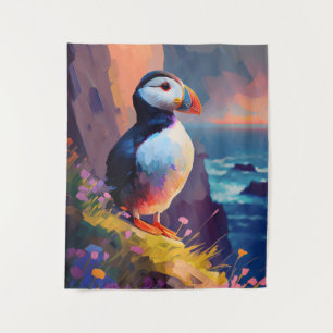Puffin Bird Animal Portrait Malerei frei von Wildt Wandteppich