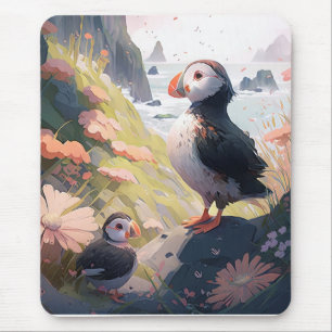 Puffin Bird Portrait Animal Painting Free Mousepad