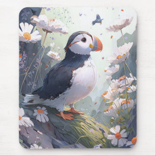 Puffin Bird Portrait Animal Painting Free Mousepad