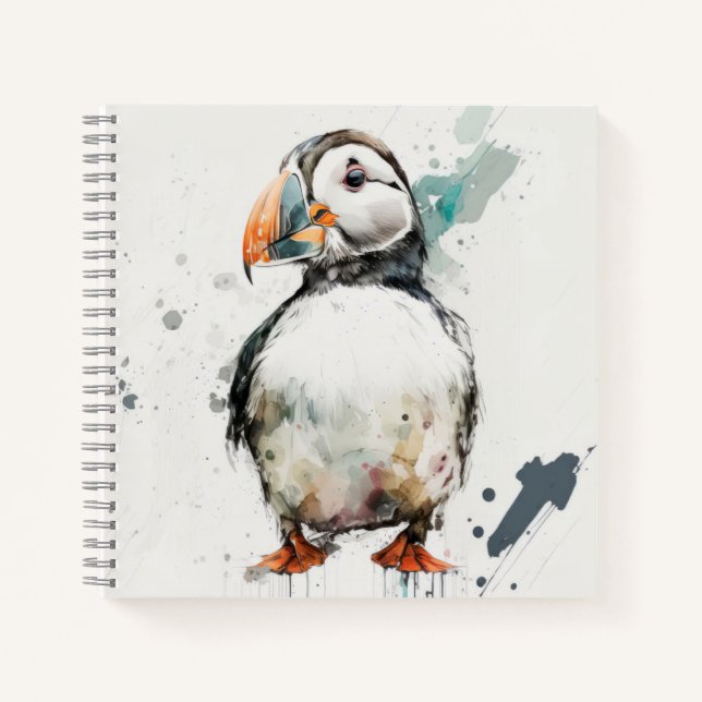 Puffin Bird Portrait Animal Painting Free Notizbuch (Vorderseite)