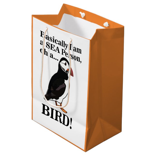 Puffin Bird Seabird Funny Birthday Mittlere Geschenktüte (Vorderseite Schrägansicht)