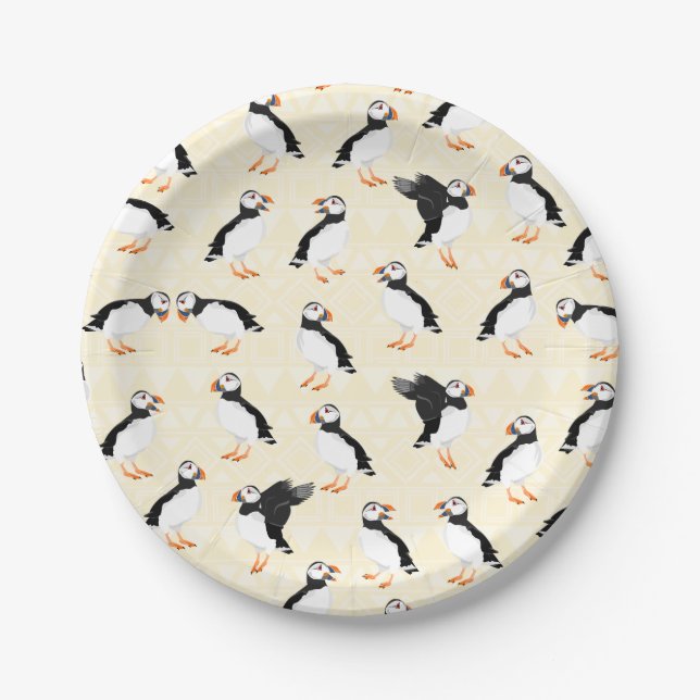 Puffin Birds Pattern Pappteller (Vorderseite)