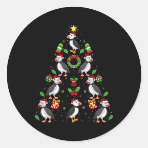 Puffin Birds Xmas Leuchtturm Puffin Weihnachten Runder Aufkleber