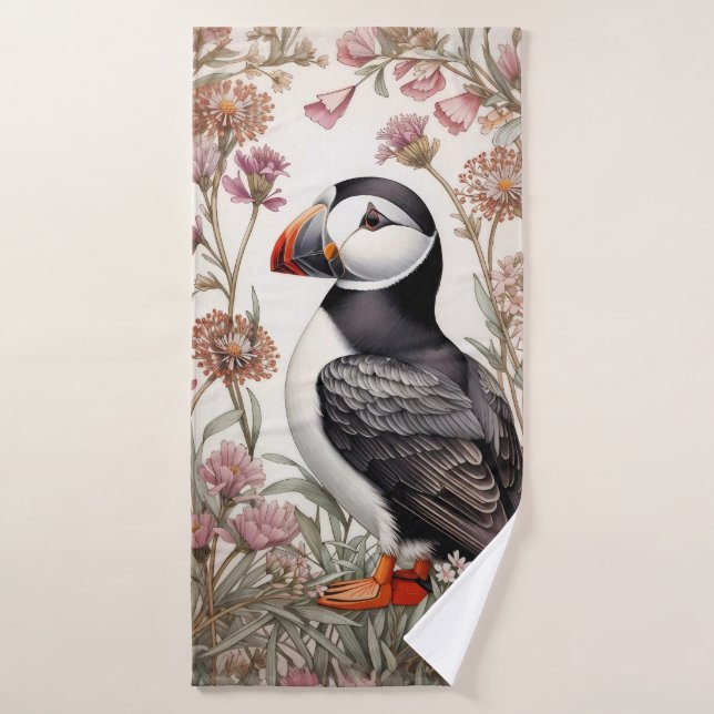 Puffin élégant William Morris Inspiré Floral (Serviette de bain)