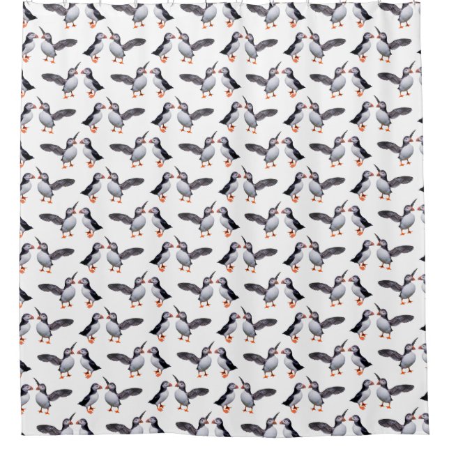 Puffin Frenzy Duschvorhang (Farbe auswählen) (Vorderseite)