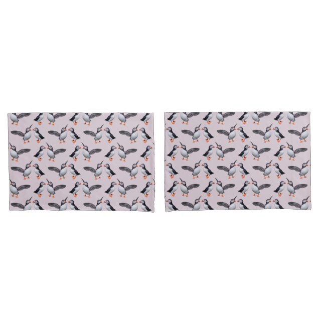 Puffin Frenzy Pillowcases (Dusty Pink) Kissenbezug (Vorderseite-Set)