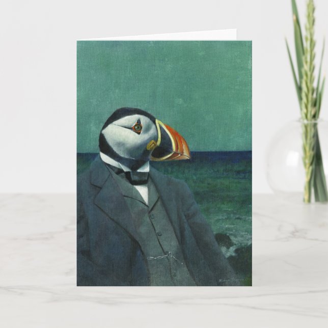 Puffin Gentleman Greetings Card Dankeskarte (Vorderseite)