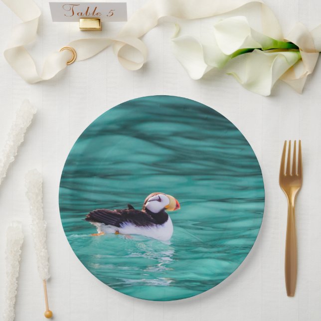 Puffin in der Auferstehungsbucht, Alaska Pappteller (Hochzeit)