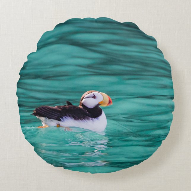 Puffin in der Auferstehungsbucht, Alaska Rundes Kissen (Vorderseite)