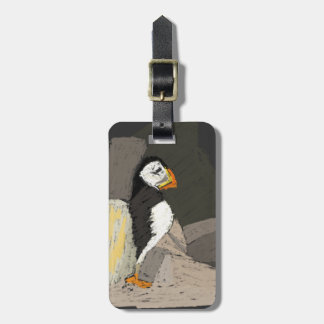 Puffin in Rocks Zeichnend Gepäckmarke Gepäckanhänger