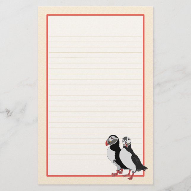 Puffin Pair Fine Lined Stationery Briefpapier (Vorderseite)