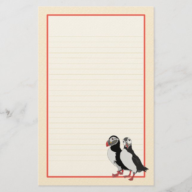 Puffin Pair Fine Lined Stationery Briefpapier (Vorderseite)