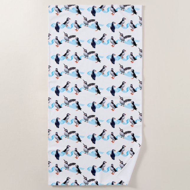 Puffin-Party-Badetuch (wählen Sie Farbe) Strandtuch (Vorderseite)
