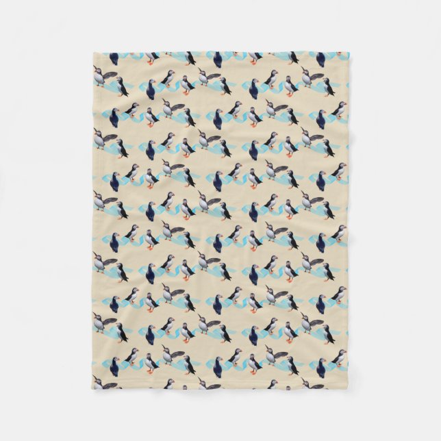 Puffin-Party-Fleece-Decke (Creme) Fleecedecke (Vorderseite)