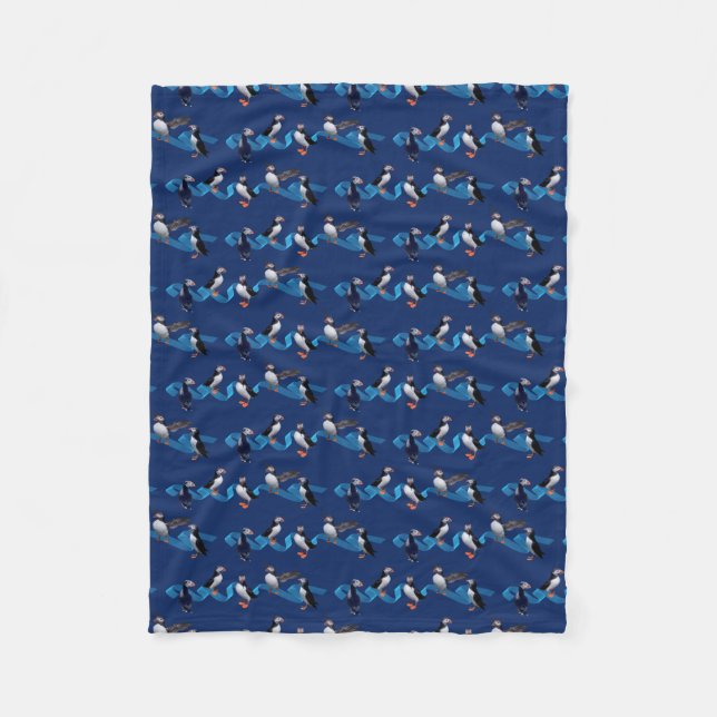 Puffin-Party-Fleece-Decke (Marine) Fleecedecke (Vorderseite)