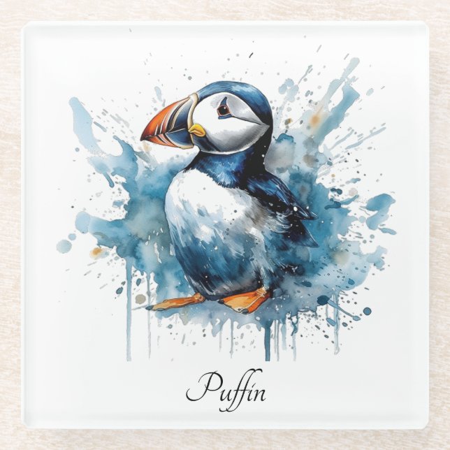 Puffin Splash, individuell Glasuntersetzer (Vorderseite)