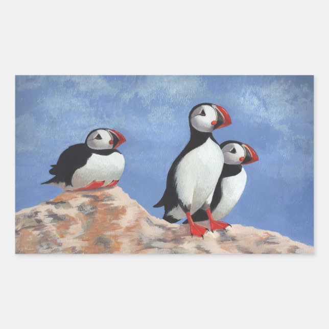 Puffin Trio Rechteckiger Aufkleber (Vorderseite)