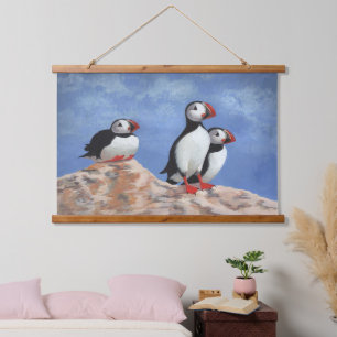 Puffin Trio Wandteppich Mit Holzrahmen