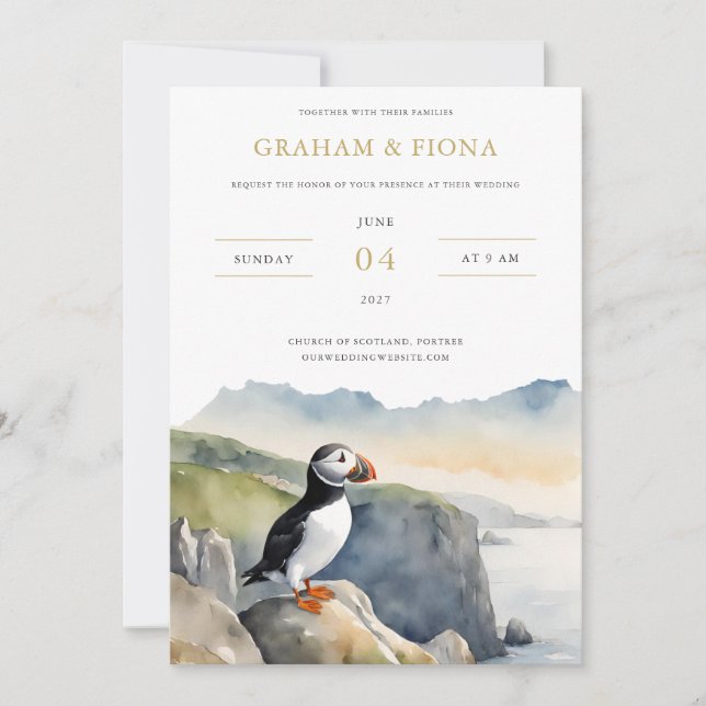 Puffin Watercolor Invitation Einladung (Vorderseite)