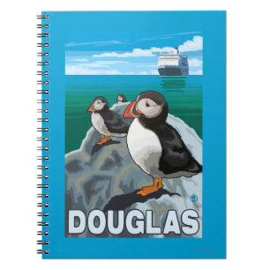 Puffins & Cruise Ship - Douglas, Alaska Notizblock