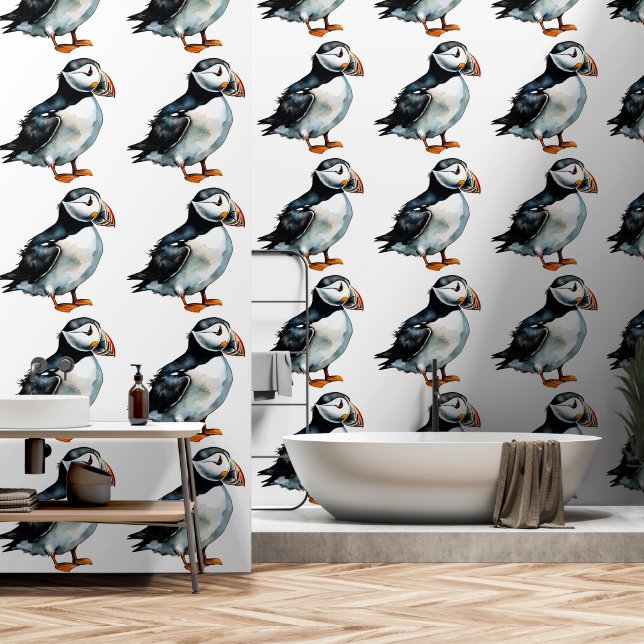 Puffins Design Vinyl Wallpaper Tapete (Badezimmer)