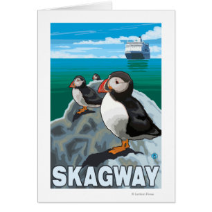 Puffins et bateau de croisière - Skagway, Alaska
