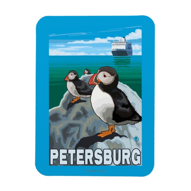 Puffins & Kreuzfahrtschiff - Petersburg, Alaska Magnet (Vertikal)