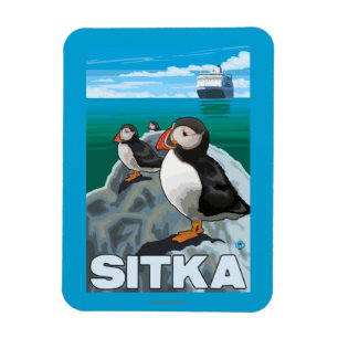 Puffins & Kreuzfahrtschiff - Sitka, Alaska Magnet