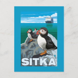 Puffins & Kreuzfahrtschiff - Sitka, Alaska Postkarte