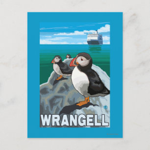 Puffins & Kreuzfahrtschiff - Wrangell, Alaska Postkarte
