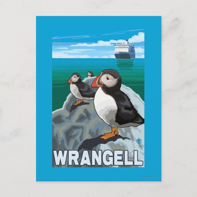 Puffins & Kreuzfahrtschiff - Wrangell, Alaska Postkarte (Vorderseite)